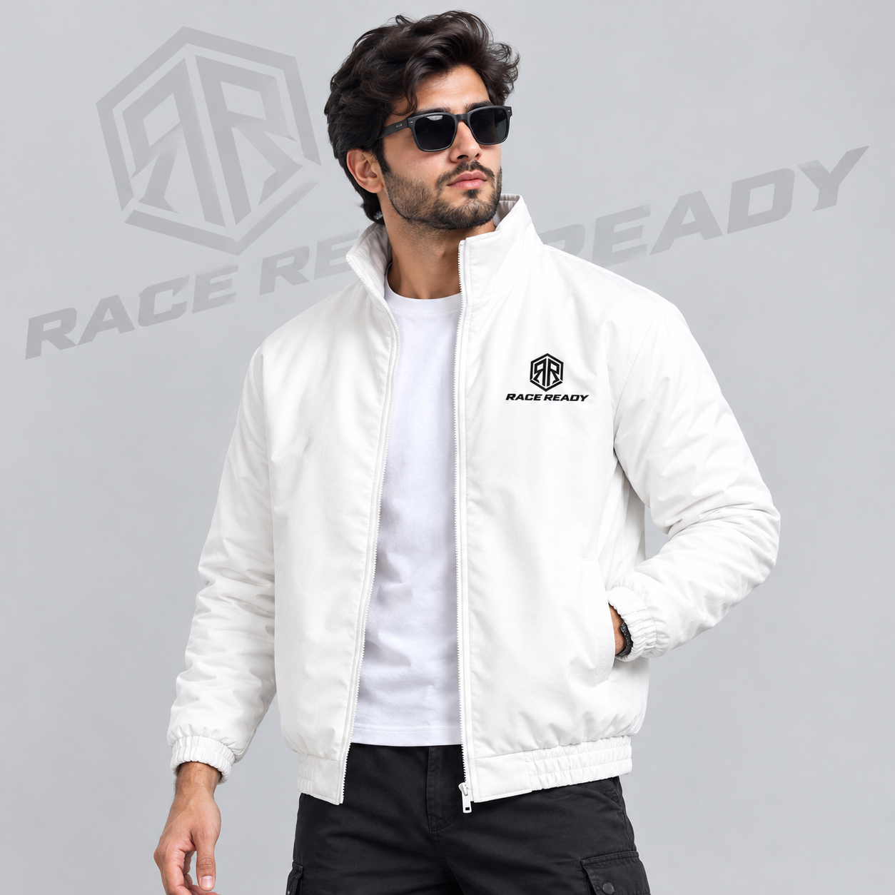 Custom White Bomber Jacket for Men
