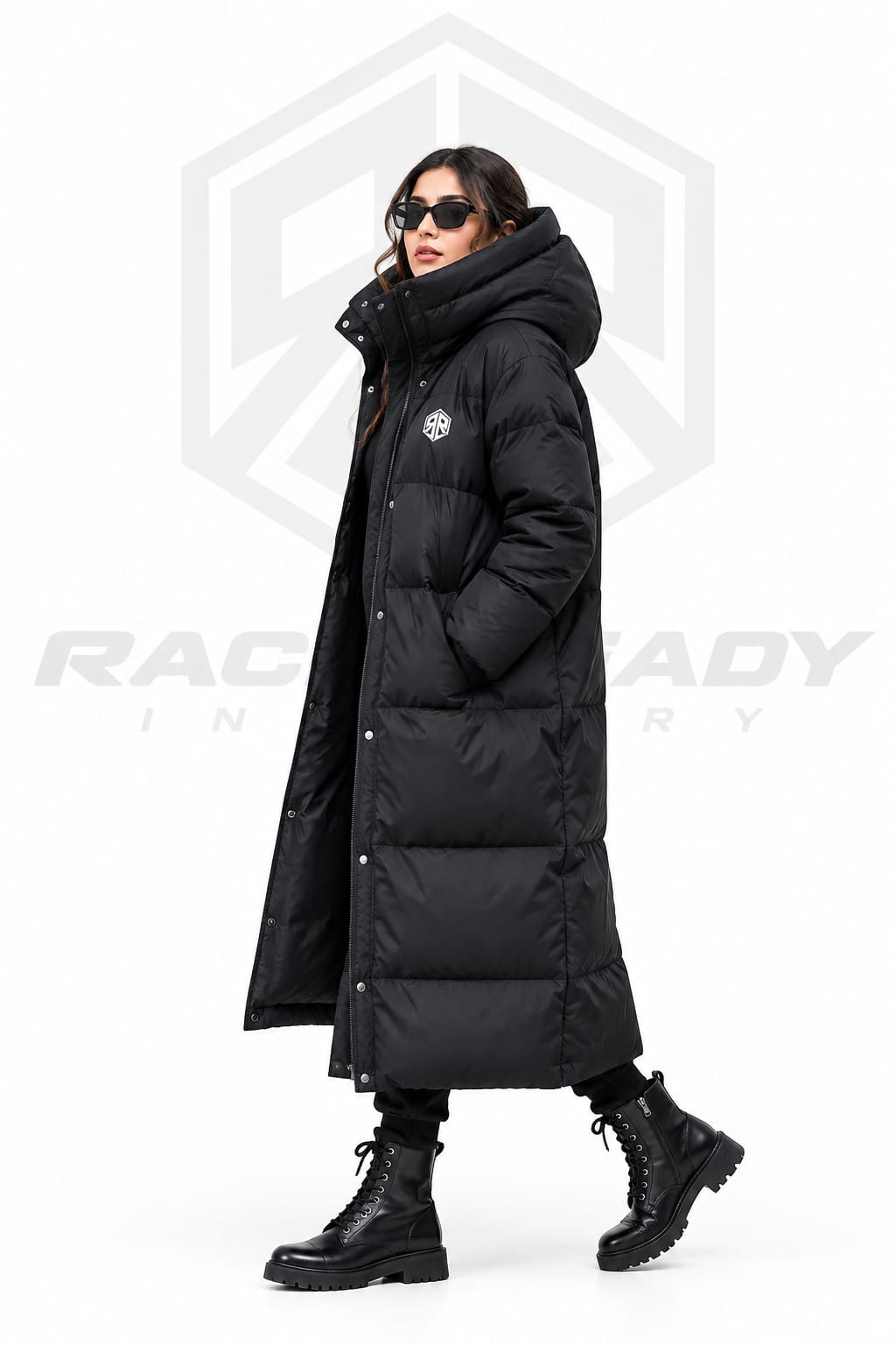 Women's Long Black Hooded Puffer Coat