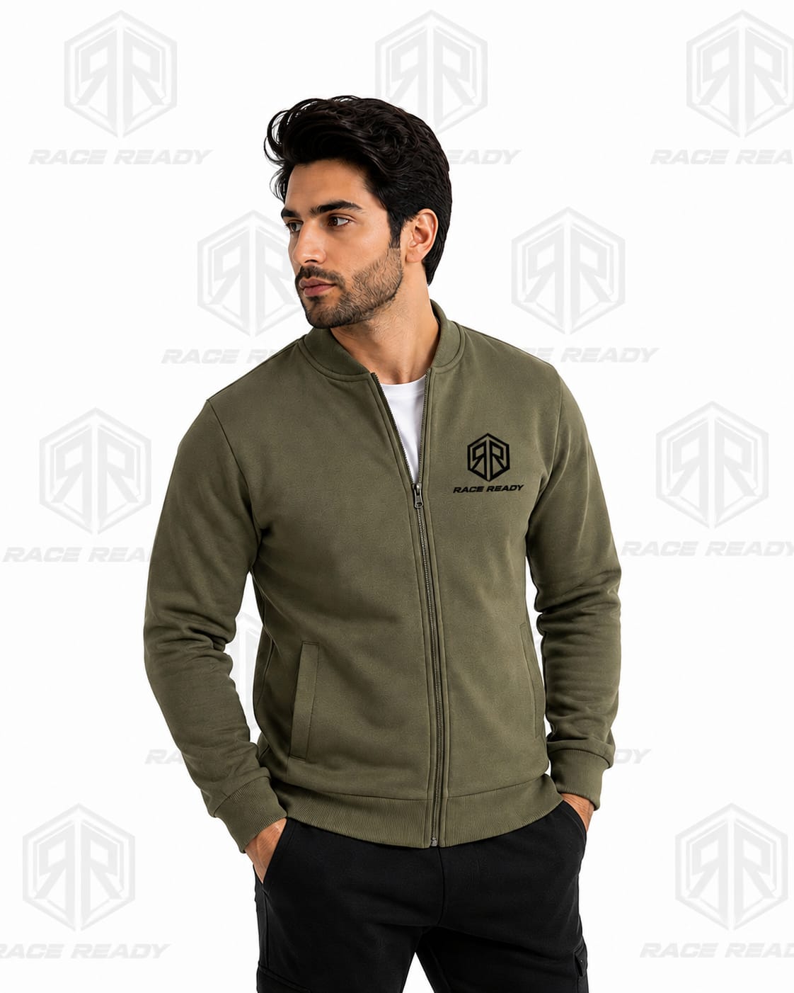 Custom varsity outerwear jacket manufactured by Race Ready Industry