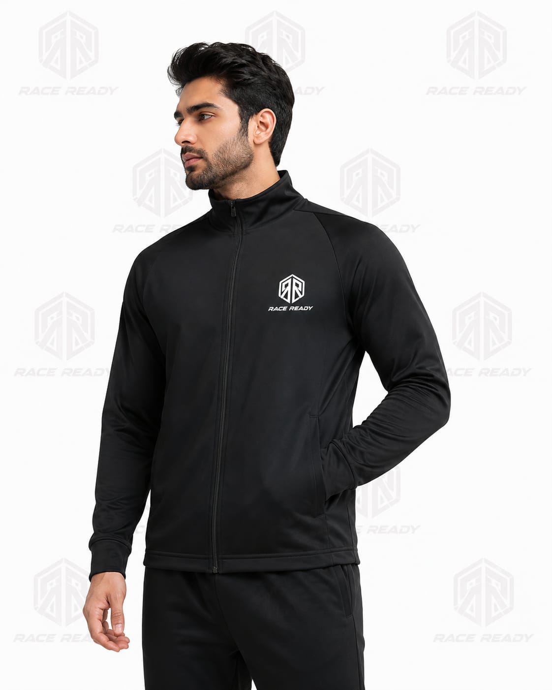 Custom varsity outerwear jacket manufactured by Race Ready Industry